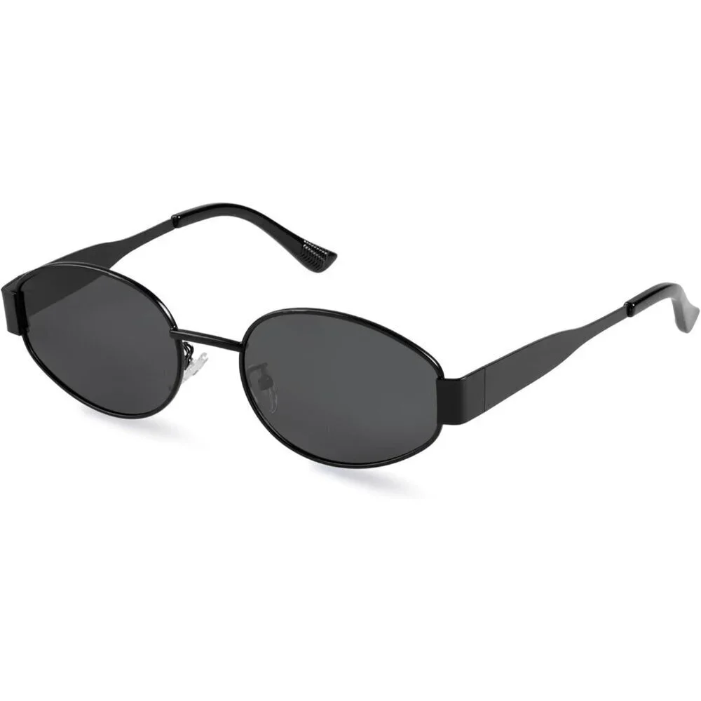 Retro Polarized Black Sunglasses UV400 Protection Oval Metal Frame Soft Case